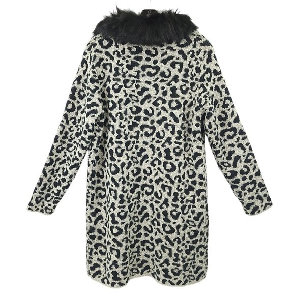 ii Sisters Leopard Print Open Front Long Cardigan Womens M Removable Collar NEW - Picture 2 of 16